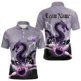 Maxcorners Custom Purple Thunder Lightning Dragon Bowling Polo Shirts For Men, Bowling Team Uniform