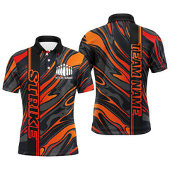 Maxcorners Custom Orange Camo Strike Bowling Polo Shirts For Men, Striking Bowling Team Uniform