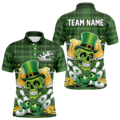 Maxcorners Custom Funny Saint Patricks Day Skull And Beer Bowling Polo Shirt For Men, Lucky Team Shirt