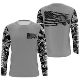 Maxcorners Gray Camo Us Flag Crappie Custom Patrotic Long Sleeve Fishing Shirt, Crappie Fishing Jersey
