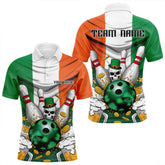 Maxcorners Custom Irish Flag St Patricks Day Bowling Polo Team Shirts For Men, Skull Leprechaun Bowling