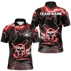 Maxcorners Custom Red Thunder Lightning Skull Bowling Polo Team Shirts For Men, Halloween Outfit TU2107