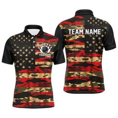 Maxcorners Custom American Flag Patriotic Bowling Shirts For Men, Camo Bowling Team Jerseys LM1610