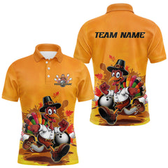 Maxcorners Custom Funny Thanksgiving Turkey Bowling Polo Shirts For Men, Thanksgiving Bowler Outfit TU1908