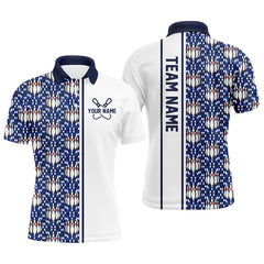 Maxcorners Blue Argyle Custom Bowling Polo Shirts For Men And Women, Custom Bowling Uniforms