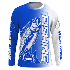 Maxcorners Custom Trout Fishing Long Sleeve Tournament Shirts, Lake Trout Fishing Jerseys Fishing Gifts | Blue LM2408