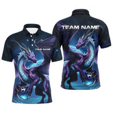 Maxcorners Custom Black And Blue Flame Dragon Bowling Jerseys, Dragon Men Bowling Team Polo Shirts LM2404
