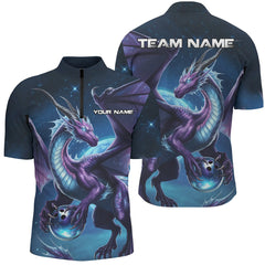 Maxcorners Custom Black And Blue Flame Dragon Bowling Jerseys, Dragon Men Bowling Team Polo Shirts LM2404