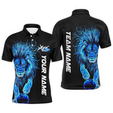 Maxcorners Blue Lion Bowling Jersey Customized Name, Team Name 3D Polo Shirt