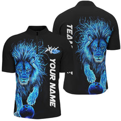 Maxcorners Blue Lion Bowling Jersey Customized Name, Team Name 3D Polo Shirt