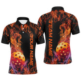 Maxcorners Custom Flame Pickleball Polo Shirts For Men, Fire Pickleball Jerseys