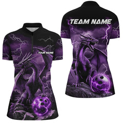 Maxcorners Black And Purple Thunder Lightning Custom Dragon Women Bowling Team Shirt, Bowling Uniform