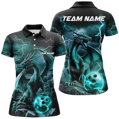Maxcorners Black And Blue Thunder Lightning Custom Dragon Ladies Bowling Team Shirts, Bowling Uniform
