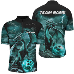 Maxcorners Black And Blue Thunder Lightning Custom Dragon Bowling Team Shirts For Men, Bowling Uniform