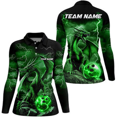 Maxcorners Black And Green Thunder Lightning Custom Dragon Ladies Bowling Team Shirts, Bowling Uniform