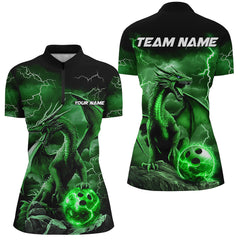 Maxcorners Black And Green Thunder Lightning Custom Dragon Ladies Bowling Team Shirts, Bowling Uniform