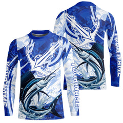 Maxcorners Blue Camo Anchor Custom Sailfish Saltwater Kid Long Sleeve Performance Fishing Shirts LM0607