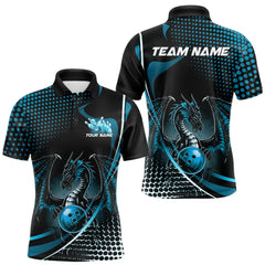 Maxcorners Custom Blue Dragon Bowling Jerseys, Mystical Bowling Team Uniform Polo Shirts For Men LM2707