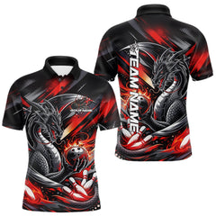 Maxcorners Personalized Black And Red Dragon Bowling Team Jerseys, Dragon Bowling Polo Shirt