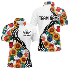 Maxcorners Custom Sunflower Bowling Pattern Polo Shirts For Men, Sunflower Bowling Team Shirt