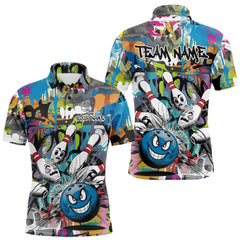 Maxcorners Custom Funny Graffity Bowling Polo Shirts For Men, Bowling Team Shirt LM3006