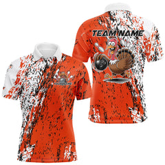 Maxcorners Custom Funny Orange Thanksgiving Turkey Bowling Men Polo Shirts, Turkey Bowling Jerseys LM2608