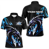 Maxcorners Custom Black And Blue Flame Dragon Bowling Polo Shirts For Men, Dragon Bowling League Shirt