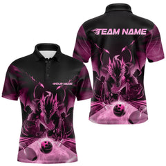 Maxcorners Custom Black And Pink Dragon Bowling Jerseys, Dragon Bowling Team Polo Shirts For Men LM233
