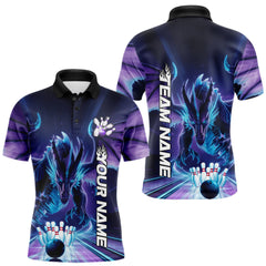 Maxcorners Custom Blue And Purple Dragon Bowling Polo Shirts For Men, Dragon Bowling League Shirt LM233