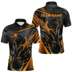 Maxcorners Custom Black And Yellow Flame Bowling Team Men Polo Shirts, Fire Bowling Jerseys LM2608
