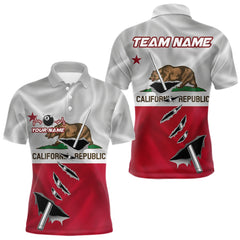 Maxcorners Custom California State Flag Silver Billiard Cue Patriotic Billiard 8 Ball Shirts For Men LM2901