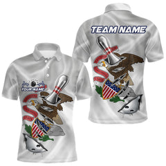 Maxcorners Custom Illinois State Flag Silver Bowling Ball And Pin Patriotic Bowling Shirts For Men LM2901