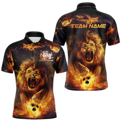 Maxcorners Custom Fire Flame Lion Bowling Polo Shirts For Men, Bowling League Shirt Team Uniform LM253