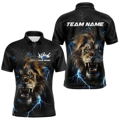 Maxcorners Custom Blue Thunder Lightning Lion Bowling Team Men Polo Shirts, Lion Bowling League Shirt LM253