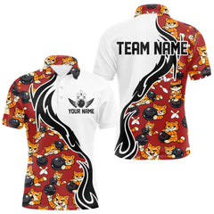 Maxcorners Custom Cute Funny Ginger Tabby Cat Bowling Men Polo Shirts, Cat Bowling Team Shirt 3 LM2512