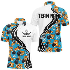 Maxcorners Custom Cute Funny Ginger Tabby Cat Bowling Men Polo Shirts, Cat Bowling Team Shirt 1 LM2512