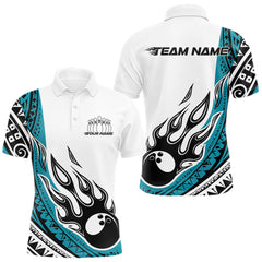Maxcorners Custom Blue Tribal Polynesian Pattern Men Bowling Team Shirt, Maori Style Bowling Outfit