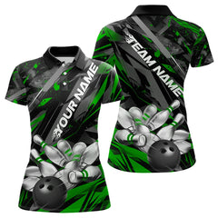 Maxcorners Custom Black And Green Bowling Polo Shirts For Men, Bowling Tournament Team Uniform