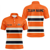 Maxcorners Custom Classic Retro Orange Bowling Polo Shirts For Men, Bowling Team Shirt With Name