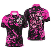 Maxcorners Black And Pin Strike Out Breast Cancer Pink Ribbon Custom Breast Cancer Bowling Shirts For Men LM1610