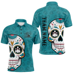 Maxcorners Custom Blue Sugar Skull Bowling Team Polo Shirts For Men, Halloween Bowlers Outfit LM0706