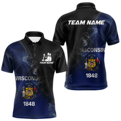Maxcorners Custom Smoke Wisconsin Flag Bowling Men Team Shirts, Patriotic Wisconsin Bowling Jerseys LM2901