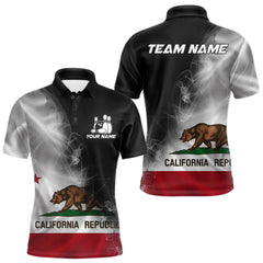 Maxcorners Custom Smoke California Flag Bowling Men Team Shirts, Patriotic California Bowling Jerseys LM2901