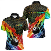 Maxcorners Custom Rainbow Flame Bowling Team Polo Shirts For Men & Women, Colorful Bowling League Shirt