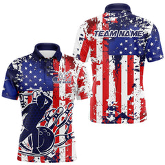 Maxcorners Custom Grunge US Flag Patriotic Bowling Polo Shirts For Men, US Bowling League Shirt LM0706