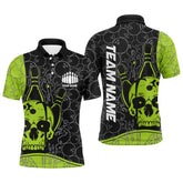 Maxcorners Custom Skull Bowling Shirts For Men And Women, Green Bowling Team Jerseys Bowling Polo Shirt