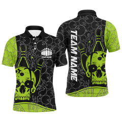 Maxcorners Custom Skull Bowling Shirts For Men And Women, Green Bowling Team Jerseys Bowling Polo Shirt