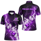 Maxcorners Custom Purple Thunder Lightning Bowling Polo Shirts For Men, Bowling League Shirt MT0609