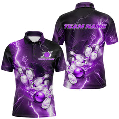 Maxcorners Custom Purple Thunder Lightning Bowling Polo Shirts For Men, Bowling League Shirt MT0609