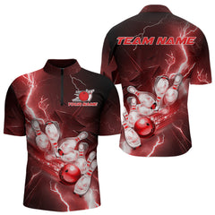 Maxcorners Custom Red Thunder Lightning Bowling Polo Shirts For Men, Bowling League Shirt MT0609